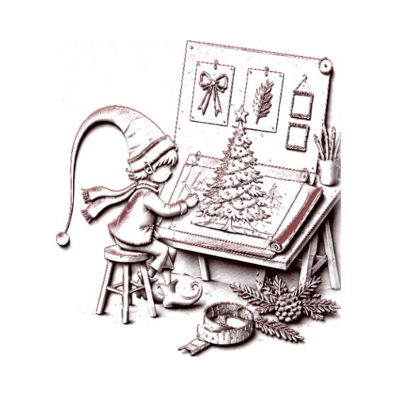 An elf designing your scheme at a drafting table