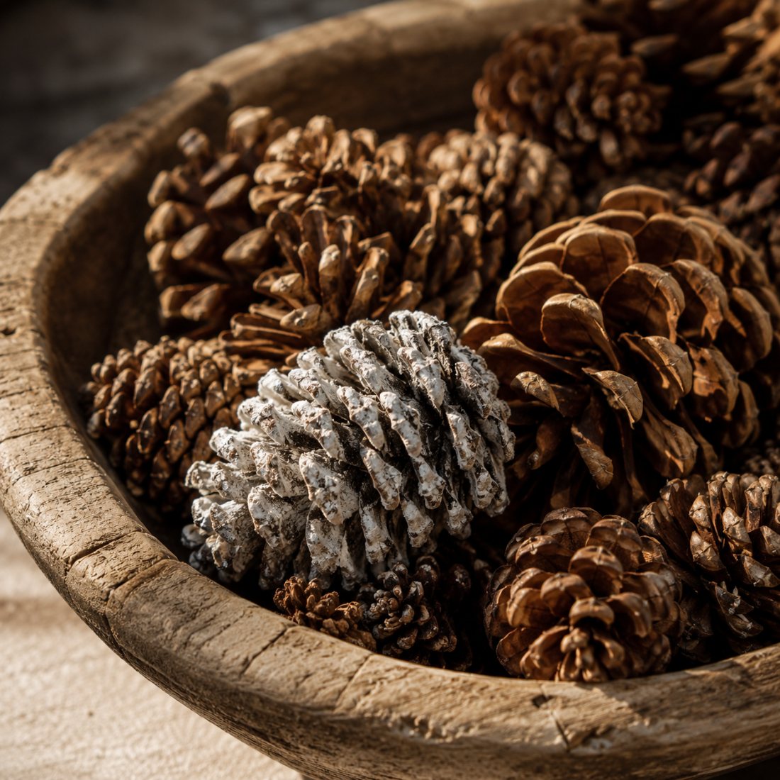Gathered from the forest — dried botanicals, seed heads and frosted cones